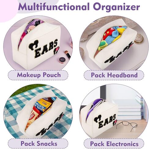 Mouse Ears Bag Travel Case Hair Accessories Organizer Bow Mouse Ears Headbands Holder Storage Nylon Large Chenille Letter Makeup Bag Park Travel Essentials Gifts for Women in Saudi Arabia
