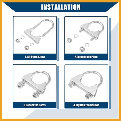 مشابك عادم Clamp Clamp/كاتم الصوت للسيارة RV Truck Boat/DANENT MILD Steel 1.75 "ID 45mm/4 PCS Silver Tone Pluty in Saudi Arabia