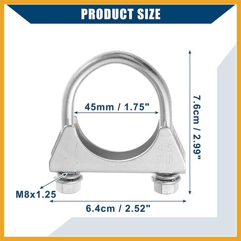 مشابك عادم Clamp Clamp/كاتم الصوت للسيارة RV Truck Boat/DANENT MILD Steel 1.75 "ID 45mm/4 PCS Silver Tone Pluty in Saudi Arabia