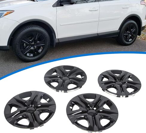 ECOTRIC 17" Hubcaps Wheel Covers Wheel Skins Compatible with 2013-2018 Toyota RAV4 LE, R17 Wheel Rim Cover, 5 Spoke, Silver/Black Plastic - Set of 4 in Saudi Arabia