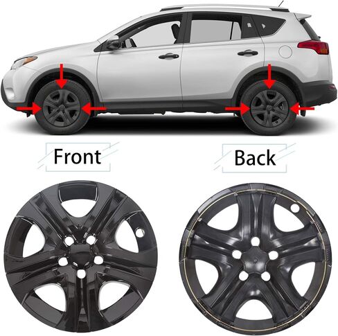 ECOTRIC 17" Hubcaps Wheel Covers Wheel Skins Compatible with 2013-2018 Toyota RAV4 LE, R17 Wheel Rim Cover, 5 Spoke, Silver/Black Plastic - Set of 4 in Saudi Arabia