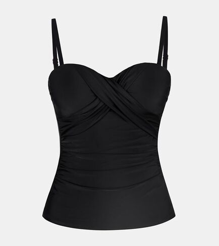 CUPSHE Women's Tankini Top Swimsuit Only Sweetheart Neck Wrapped Front Bandeau Bathing Suit Top Ruched Removable Straps in Saudi Arabia