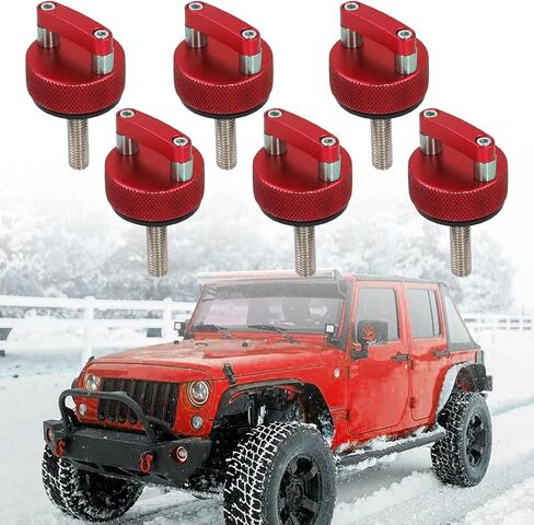 Quick Release Aluminum Hardtop Bolts, Thumb Screws for Hardtop Removal, Compatible with 2007-2018 Wrangler JK, 2018-2022 JL & Gladiator JT, Durable Alloy, Red/Black/Blue, 6-Pack (Red) in Saudi Arabia