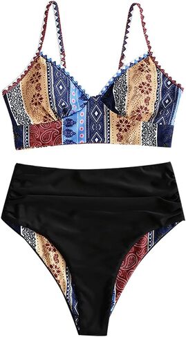 ZAFUL Women Tankini Set, Ribbed High Cut Surplice Swimsuit Bathing Suit with Spaghetti Straps in Saudi Arabia