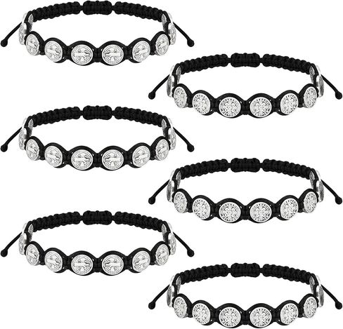 Hicarer 6 Pcs Saint Benedict Bracelets Protection Adjustable Handmade Black Cord Religious Jewelry ST Benedict Medal Rosary Wrist Bracelet Serenity Blessing Catholic Gifts for Women Men in Saudi Arabia