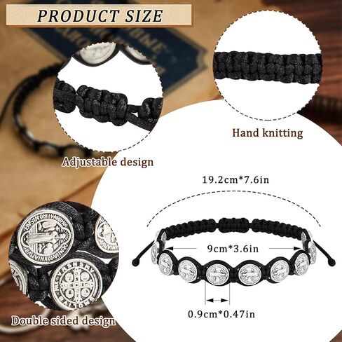 Hicarer 6 Pcs Saint Benedict Bracelets Protection Adjustable Handmade Black Cord Religious Jewelry ST Benedict Medal Rosary Wrist Bracelet Serenity Blessing Catholic Gifts for Women Men in Saudi Arabia