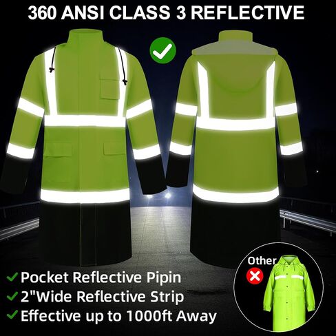 سلامة المعطف المطرور عمل للرجال مقاوم للماء مع القاع الأسود ، معاطف المطر الداخلية الشبكة عالية الرؤية معدات المطر in Kuwait