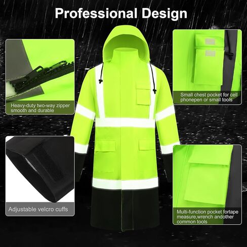 سلامة المعطف المطرور عمل للرجال مقاوم للماء مع القاع الأسود ، معاطف المطر الداخلية الشبكة عالية الرؤية معدات المطر in Kuwait