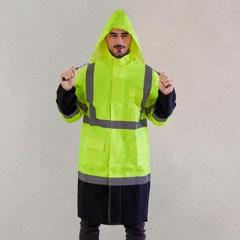 سلامة المعطف المطرور عمل للرجال مقاوم للماء مع القاع الأسود ، معاطف المطر الداخلية الشبكة عالية الرؤية معدات المطر in Kuwait