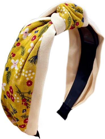 Women's Fashion Headbands - Vintage Ethnic Style Wide Knot Hair Accessories, Floral Fabric Headbands for Women (6-Black, One Size) in Saudi Arabia