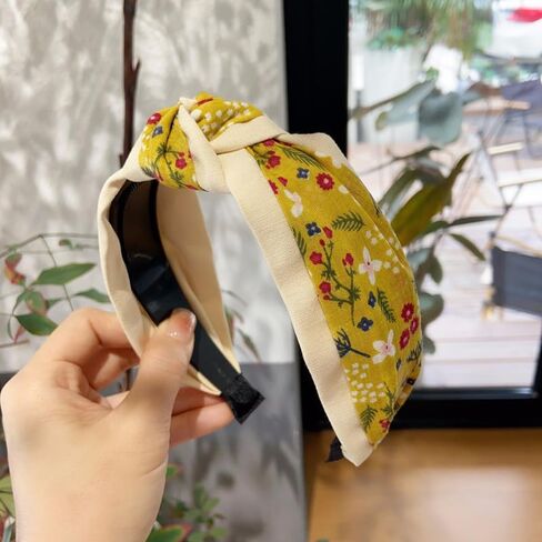 Women's Fashion Headbands - Vintage Ethnic Style Wide Knot Hair Accessories, Floral Fabric Headbands for Women (6-Black, One Size) in Saudi Arabia
