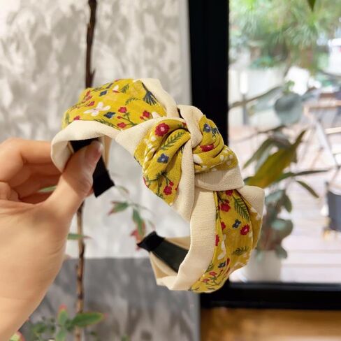 Women's Fashion Headbands - Vintage Ethnic Style Wide Knot Hair Accessories, Floral Fabric Headbands for Women (6-Black, One Size) in Saudi Arabia