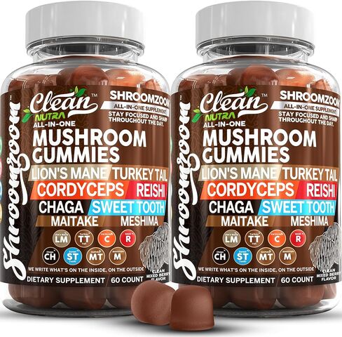 15in1 Mushroom Gummies with Lion's Mane Turkey Tail Cordyceps Reishi Chaga Sweet Toot Maitake Meshima Poria Cocos Shiitake Tremella, Oyster Agaricus Mushrooms for Men and Women Supplement - 2Pack in Saudi Arabia