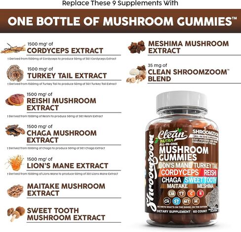 15in1 Mushroom Gummies with Lion's Mane Turkey Tail Cordyceps Reishi Chaga Sweet Toot Maitake Meshima Poria Cocos Shiitake Tremella, Oyster Agaricus Mushrooms for Men and Women Supplement - 2Pack in Saudi Arabia
