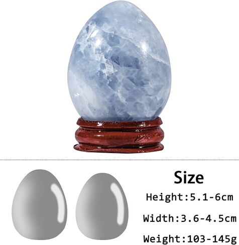 Sportmusies Natural Blue Celestite Stone Egg with Wood Stand, Polished Reiki Stone Egg Figurine Decoration for Home Desk Meditation, 2-2.36 inches in Saudi Arabia