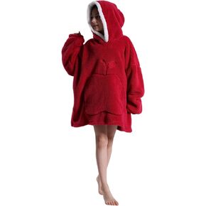 Kids Oversized Wearable Blanket Hoodie with Apple-Shaped Pocket Pluffy Warm Homewear Sweatshirt Gift for Boys Girls