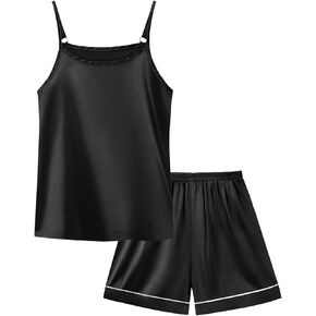 Weixinbuy Girls Pajamas Silk Pjs مجموعة بلا أكمام بيجاما دبابة مرنة الخصر السراويل سمين ملابس الأطفال ملابس الصيف ملابس الملابس