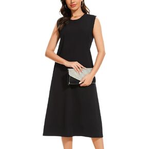 Dresses for Women Spring Summer Fashion 2025 Sleeveless Business Casual Cocktail Work Semi Formal Crewneck Midi Dress