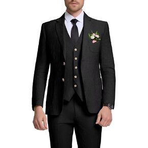 بدلة الكتان الرجال 3 قطعة ضيقة ضيقة العريس الشاطئ الزي الزفاف البدلات غير الرسمية للرجال حفلة حفلة موسيقية in Kuwait