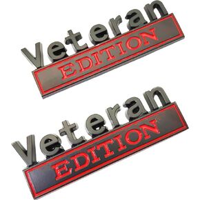 2PCS Veteran Edition Car Metal Emblem Special Decal 3D Letters Bumper Badge Truck Adhesive Conservative Stickers, Funny Decals Adhesive Fit for Vehicle, Truck, SUV, Door Decoration (Black/Red)