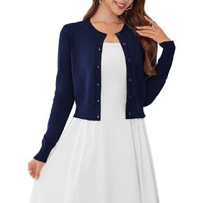 LETDIOSTO Cropped Cardigan Bolero Shrug for Women, Button Down Long Sleeve Knit Sweater for Dreees,for Jeans, S to XL