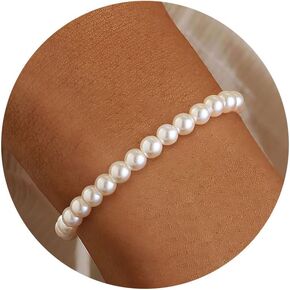 KAERUN Pearl Gold Bracelets for Women Trendy 14K Gold Plated Dainty Pearl Beaded Bracelet Adjustable Chain Bracelets Non Tarnish Bridesmaid Proposal Birthday Gifts for Women Jewelry