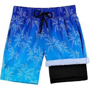 HONGTEYA Boys Swim Trunks with Compression Liner Boys Bathing Suit UPF 50+ Kids Quick Dry Swimwear Shorts 6-12 Years in Kuwait