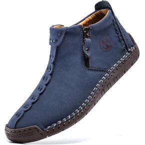 FLYLAND Men's Casual Leather Handmade Fashion Sneakers Ankle Chukka Boots Lightweight Mid-top Dress Shoes Walking Driving Shoe