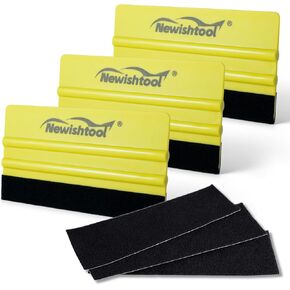 NEWISHTOOL Hard Vinyl Sign Squeegee, 3 PCS 5-Inch Felt Edge Sturdy Squeegee and Spare Fabric Felt Replacements, Vinyl Application Tools for Sign Making, Car Wrapping, Auto Window Tint Film Installing