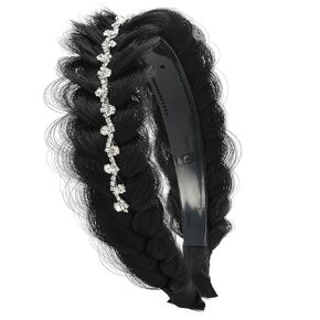 TOECWEGR Wide Messy Braided Headband with Teeth Synthetic Braided Headband Twisted Braid Fishtail with Crystal Embellishments Accessories for Girl and Women