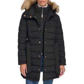 Tommy Hilfiger Women's Cold Weather Fur Trimmed Long Puffer Coat
