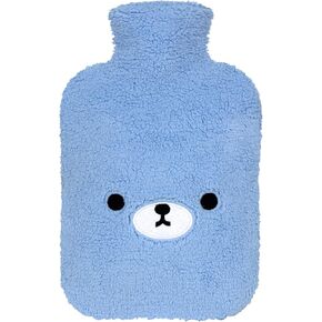 samply Hot Water Bottle with Cute Animal Cover, 2L Hot Water Bag for Hot and Cold Compress, Hand Feet Warmer, Neck and Shoulder Pain Relief, Great Gift for Women or Children, Bear Blue