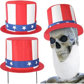 12 Ft Giant Sized Skeleton 4th of July Costume Accessories Set Top Hat and Beard for 12ft Patriotic Skeleton Costume Dress Garden Lawn Outdoor Decor (Skeleton Not Included)
