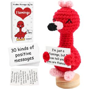 Positive Crochet Flamingo with 30PCS Replaceable Cards, Handmade Emotional Cheer Support Crochet Flamingo Gifts for Friends Daughter,Inspirational Birthday Gifts for Women Men