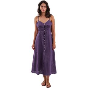Amazhiyu Womens 100% Linen Summer Spaghetti Strap Button Down Midi Dress Casual