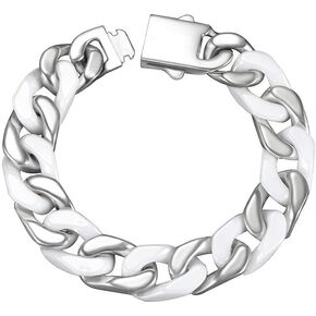 Cuban Link Bracelet for Men,12mm Ceramic Cuban Bracelet,White Bracelet for Men,Jewelry Gifts for Him