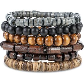 Wooden Mens Beaded Bracelets Adjustable Gothic Bracelet Elasticity Mens Bracelet Multi-Layer Detachable Beaded Bracelets for Men