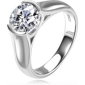 2 Carat Solitaire Moissanite Engagement Ring for Women Men, Eternity Statement Promise Travel Rings in Sterling Silver, Fake Wedding Band Diamond-Alternative Jewelry Gifts, Bezel-Set