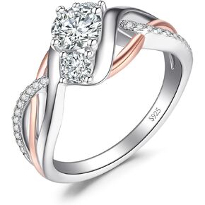 JewelryPalace Infinity Twisted Cubic Zirconia 3 Stones Engagement Ring for Women, Love Knot 925 Sterling Silver 14K Rose Gold Promise Ring for her, Wave Simulated Diamond CZ Anniversary Ring 7