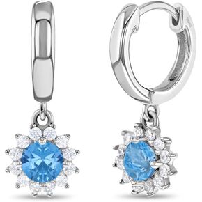 925 Sterling Silver Cubic Zirconia Dangle Hoop Flower Earrings for Girls & Teens - Sparkling CZ Floral Jewelry for Nature Loving Little Girls - Adorable Flower Dangle Earrings