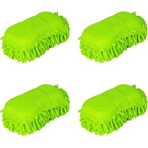 4 Pack Car Wash Mitt, BELPAIR Microfiber Sponge Cleaning Mitten for Window Cleaner, Non Scratch Sponges Auto Supplies Duster Kit Premium Washing Scrub Foam for Care Tools Foaming Cleaner (Green)
