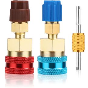 2pcs R1234yf to R134a Adapter Fittings, High & Low Adjustable Quick Coupler Hose Adapters with Valve Core Wrench Sturdy Coupler Connector Adapter Accessories Fitting Kit Set for Car AC Refrigerant