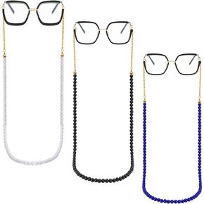 3PCS Large Beaded Eyeglass Chain, 90cm Stylish Sunglasses Chain Glasses Holders Face Mask Chain Around Neck for Women