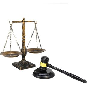 Owlgift Antique Metal Justice Represent Libra Jewelry Tower/w Wooden Gavel and Block Set, Lawyer Scale of Justice, Judge Sound Block Set, Auction Sale – Bronze, 7.7“ W x 12.1“ H