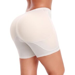 SHAPBUS Butt Enhancing Shapewear Underwear with Butt Pads for Women Shapewear Shorts Tummy Control Beige S