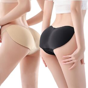 Fangool Women's 2pcs Seamless Padded Butt Lifter Hip Enhancer Thong Control Shapewear Panties Shaper Underwear Panty Beige/Black S