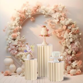 3PCS Round Cake Stands for Party, Sturdy Cardboard Column with clearance Acrylic Plate, Reusable Round Cylinder Stands for Party, Cake Pedestal Stand for Birthday Wedding Dessert