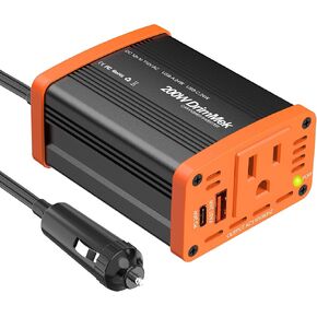 200W Car Power invewrter, DC 12V to 110V AC Car Plug Adapter Outlet with 24W USB-A/C, Power Inverters for Vehicles for Laptop Road Trip