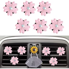 Cute Daisy Air Vent Clips, 6 Pcs Flower Car Air Fresheners Vent Clips Car Diffuser Vent Clip Charm Car Decoration for Women Cute Car Interior Decor Flower Car Accessories + Sunflower Mask Hook (Pink)