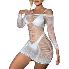 Kaylle & Kt Womensed Lingerie مثير Babydoll قطع الشبكات Bodycon فستان السمكة شبكة Lingerie Longe Sleeve الحجم الحرة in Kuwait